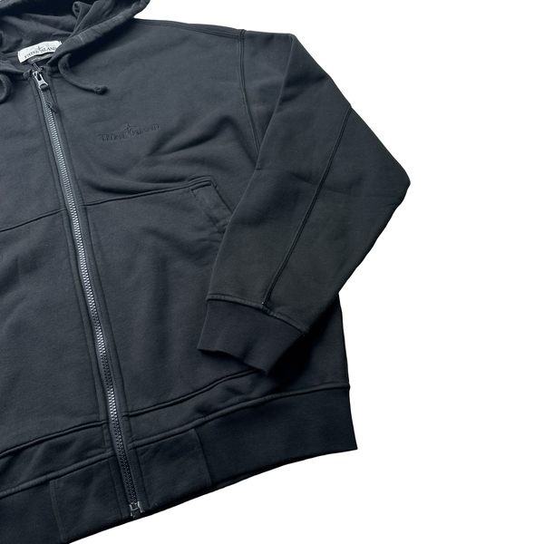 Stone Island 2023 Black Spellout Zipup Cotton Hoodie - Small