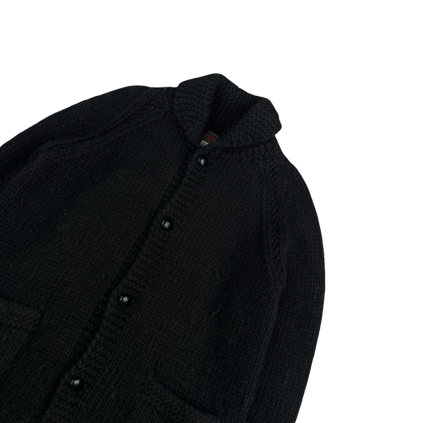 Evisu 2000s Heavyweight Black Wool Logo Buttoned Cardigan - Large