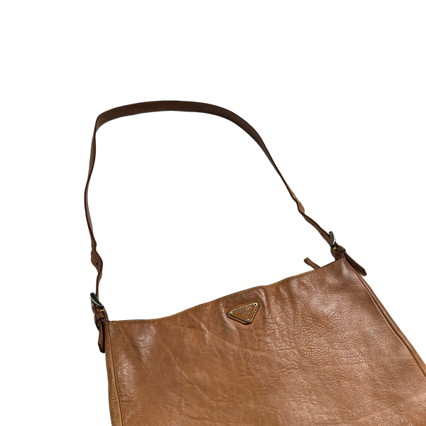 Prada Cow Hide Leather Emblem Spellout Satchel Bag