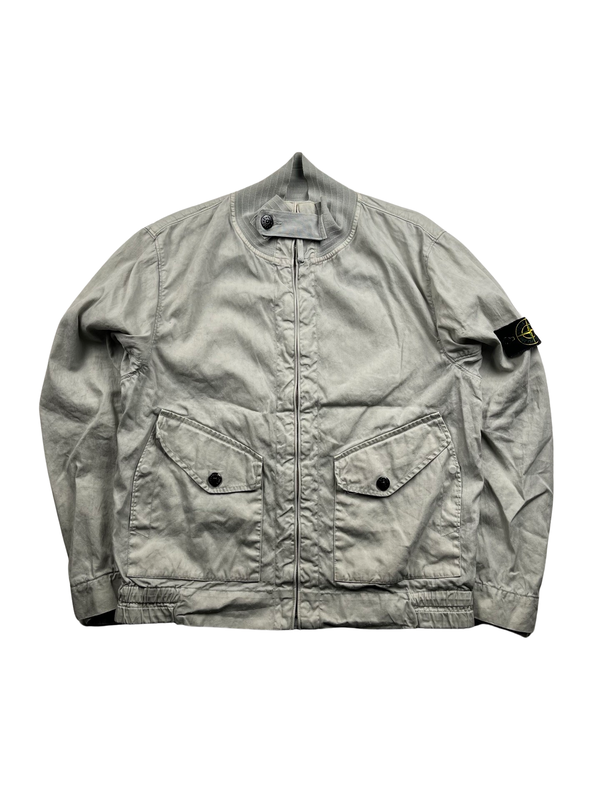 Stone Island Grey Lino Flax Blend Zipped Jacket - Medium