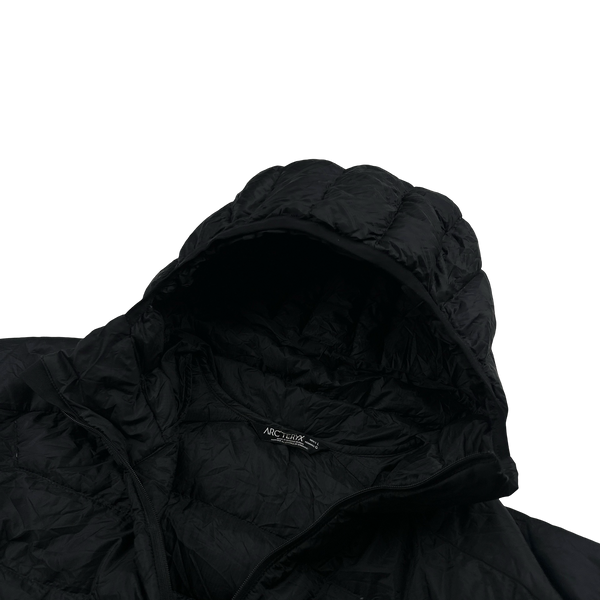 Arcteryx Black Down Filled Zipped Hooded Jacket - Large