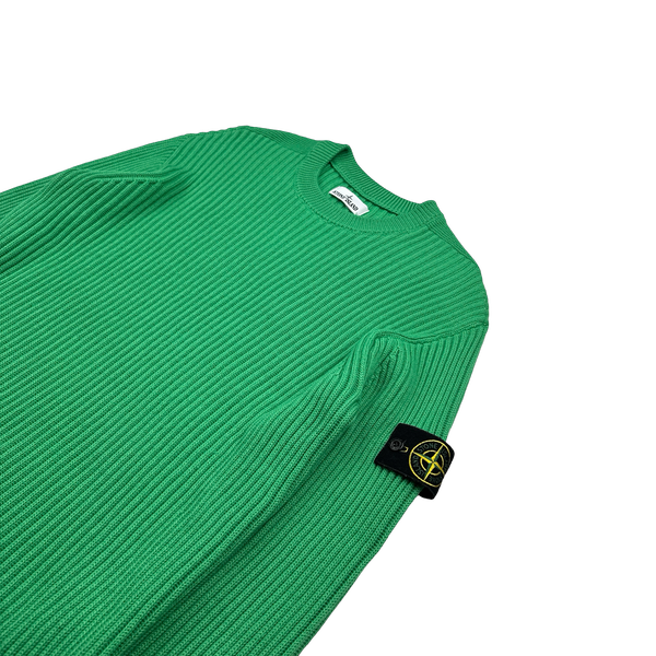 Stone Island 2021 Green Ribbed Wool Crewneck - Large