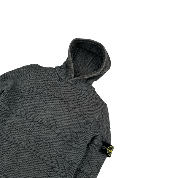 Stone Island 2009 Grey Cotton Detailed Knit Pullover Hoodie - Small