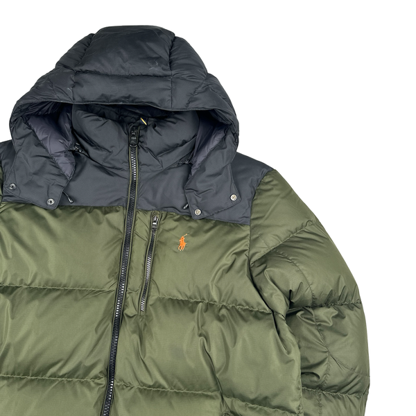 Ralph Lauren Green Colour Block Puffer Thick Down Puffer Jacket - Large