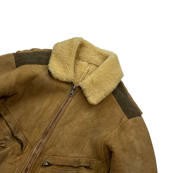 CP Company Early 80s Shearling Suede Leather Aviator Jacket - Large