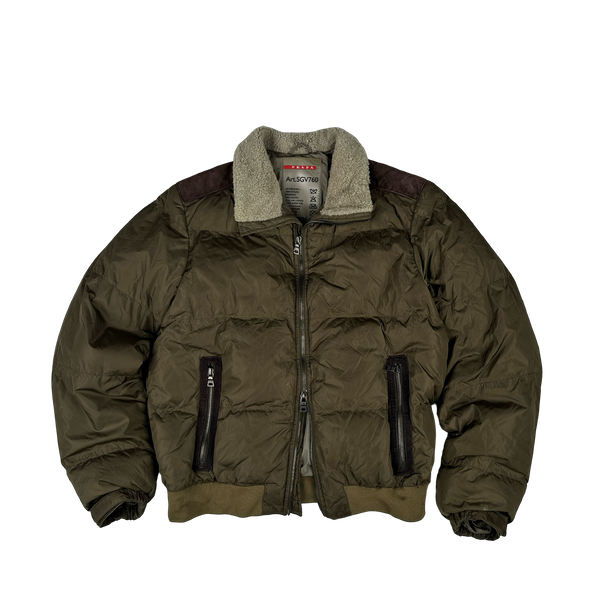 Prada Red Tab Shearling Puffer Jacket - XL