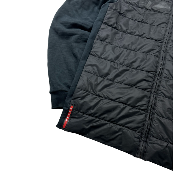 Prada Black Nylon Padded Chest Panel Cotton Hoodie - Small