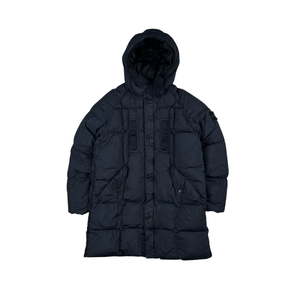 Stone Island 2019 Navy Garment Dyed Crinkle Reps Dual Hood Parka Jacket - Small