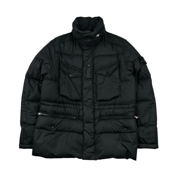Stone Island 2009 Black Opaque Nylon Tela Down Mesh Badge Puffer - Large