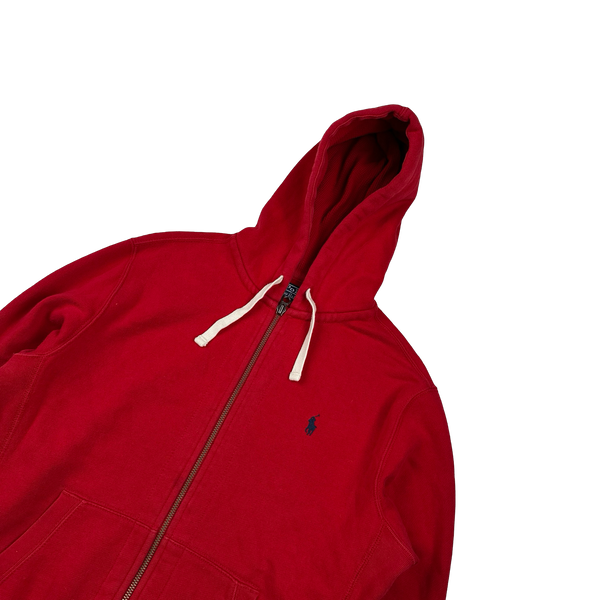 Ralph Lauren Red Thick Cotton Zipped Hoodie - Medium