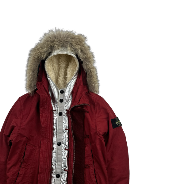 Stone Island 2015 Silver Sherling Liner Coyote Fur Hood David TC Jacket - Small
