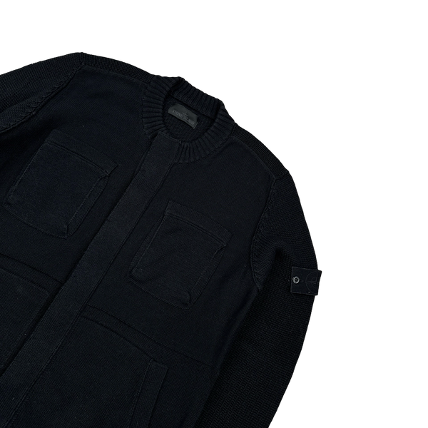 Stone Island 2019 Black Ghost Piece Cotton Knit Buttoned Cardigan - XL