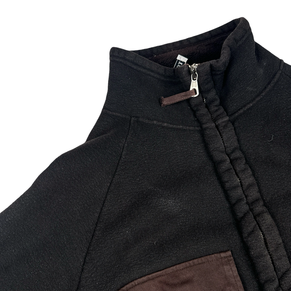 Stone Island 1999 Brown Fleece Lined Vintage Green Edged Zipped Jumper - Large