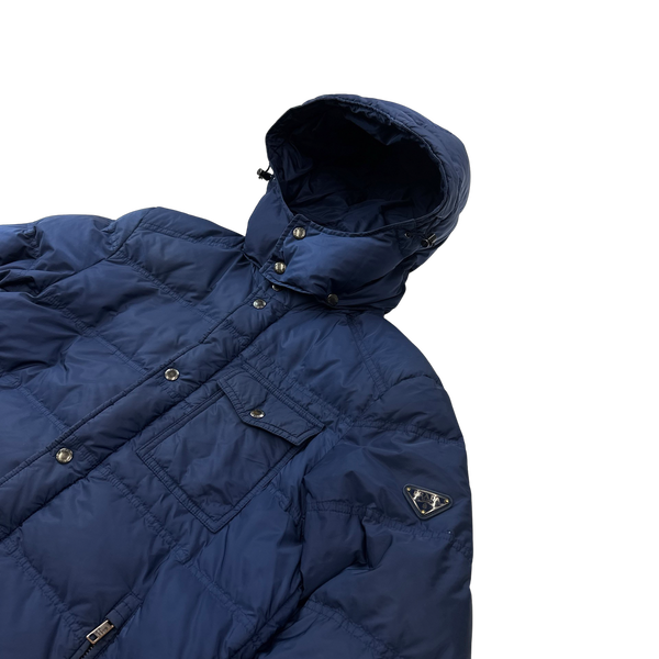 Prada Blue Triangle Logo Zipped Puffer Jacket - Medium