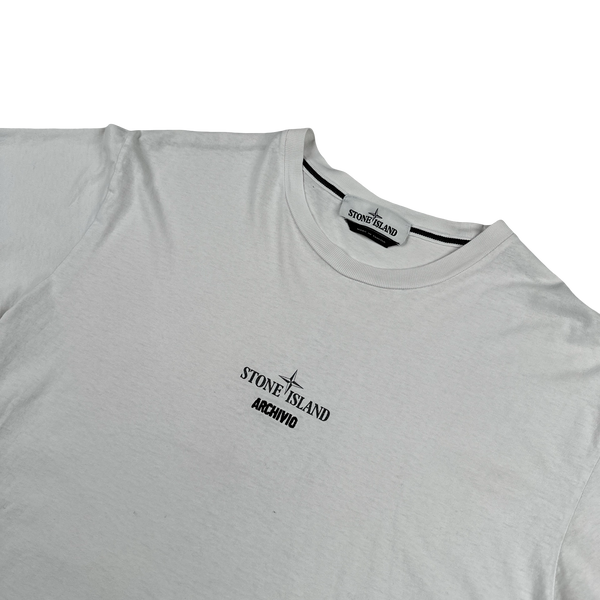 Stone Island 2023 White Archivio Lino Watro Printed T-Shirt - Large