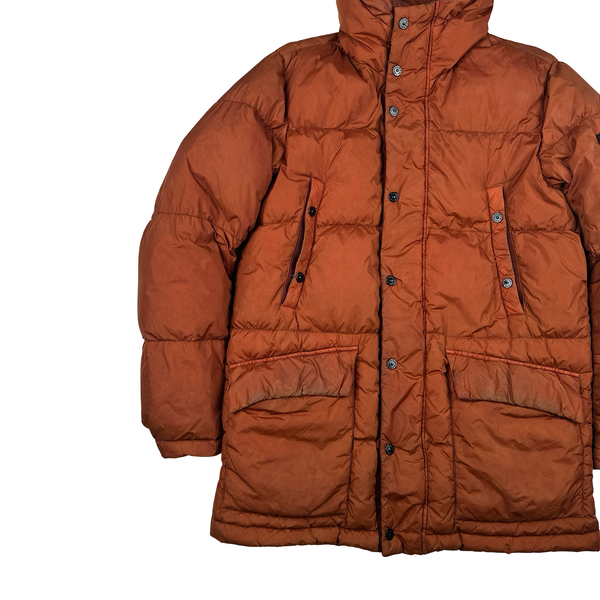 Stone Island 2013 Orange Long Crinkle Down Puffer Jacket - Small