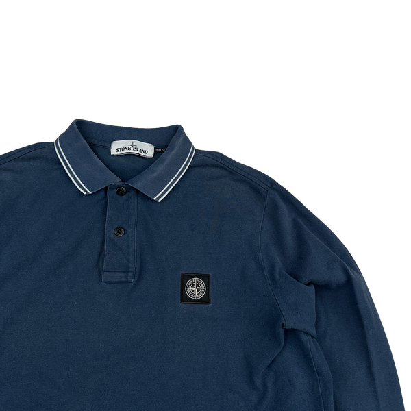Stone Island 2020 Blue Cotton Long Sleeve Polo Shirt - Large