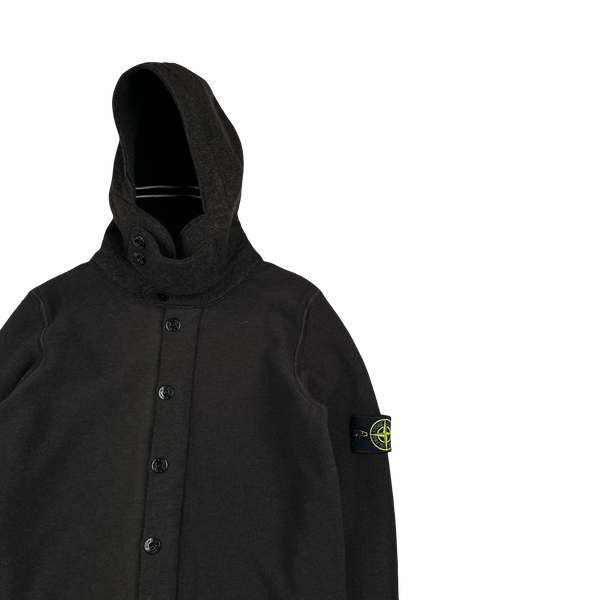 Stone Island 2006 Brown Knit Hooded Wool Buttoned Jumper - Small