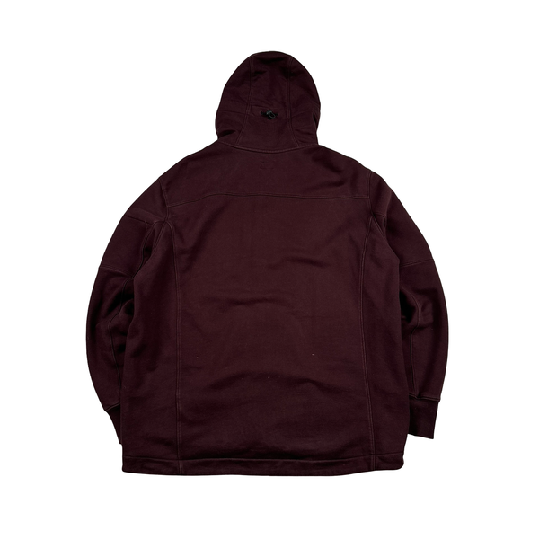 CP Company Burgundy Hooded Diagonal Zipped Cotton Lens View Zip Up - XXL