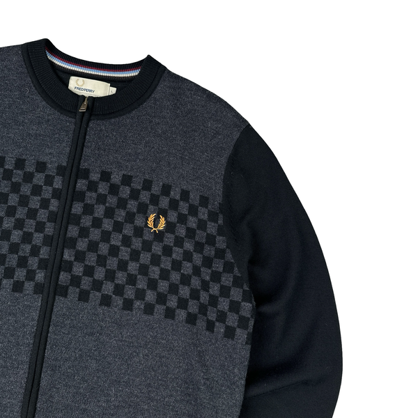 Fred Perry Black Grey Details Crewneck Zipped Knit - Large