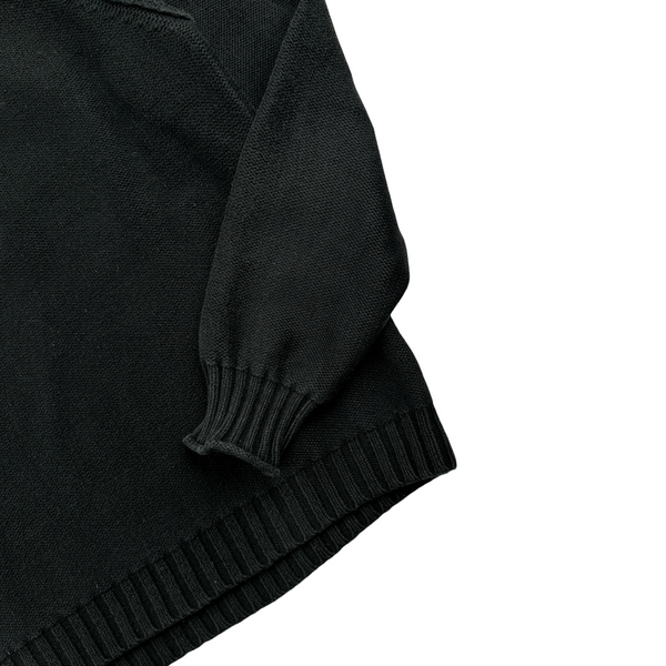 Stone Island 2004 Washed Black Cotton Quarter Zip Neck Pullover - XL