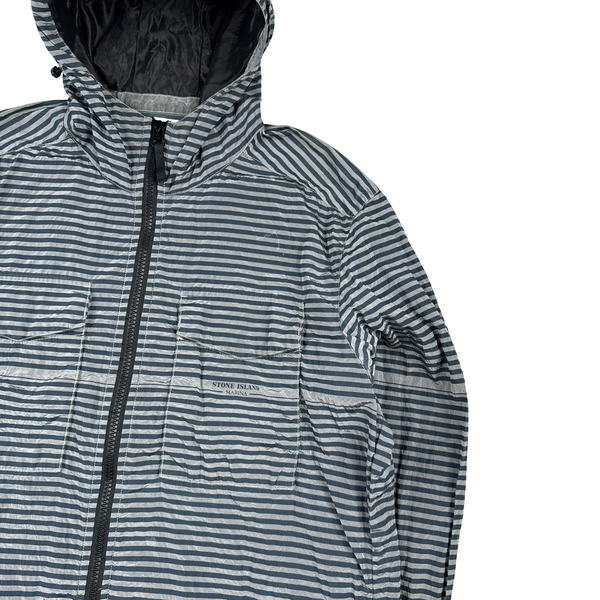 Stone Island 2017 Marina Blue Stripped Nylon Metal Jacket - 3XL