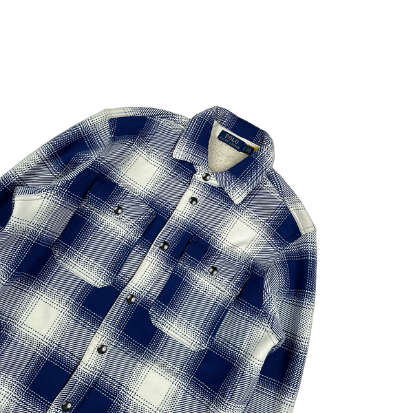 Ralph Lauren Checked Blue Flannel Fleece Lined Shirt - Small