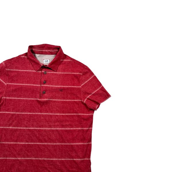 CP Company Red Stripped Cotton Polo T Shirt - Large