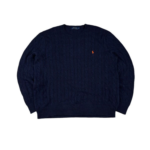Ralph Lauren Navy Cotton Cable Knit Crewneck Jumper - XL
