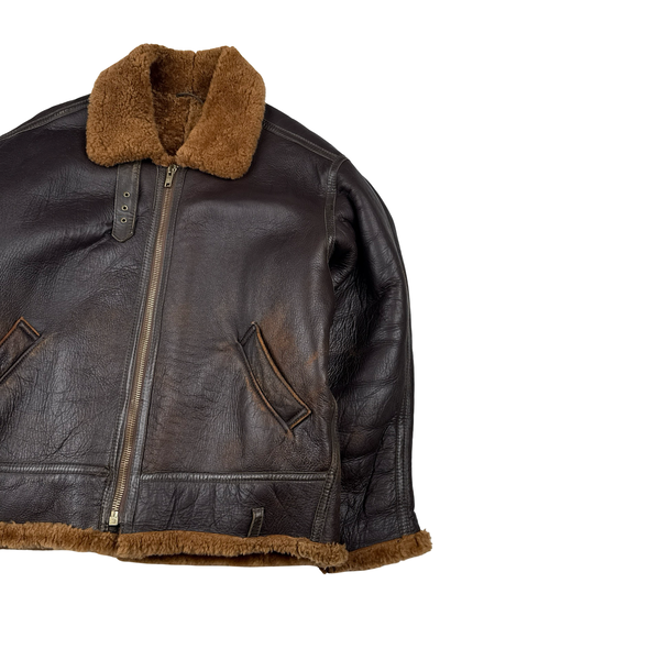 Shearling Lined Aviator Pilot Thick Leather Vintage Jacket - XL