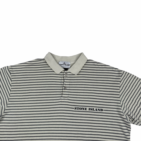 Stone Island 40th Anniversary Stripped Cotton Spellout Vintage Style Polo Shirt - XXL