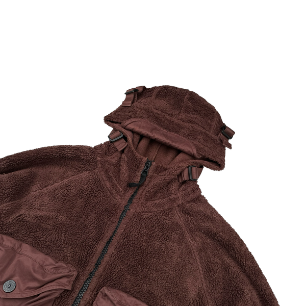 Stone Island 2021 Burgundy Teddy Fleece Zipped Jacket - XXL