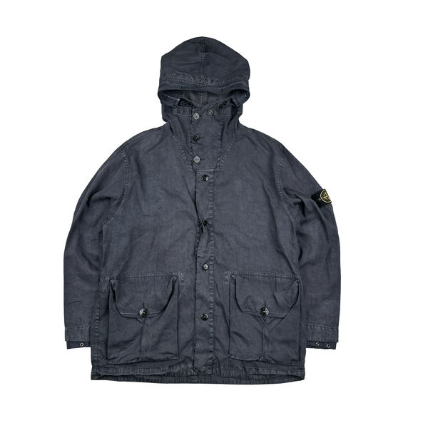 Stone Island 2002 Charcoal Grey Lino Flax Blend Zipped Jacket - XL