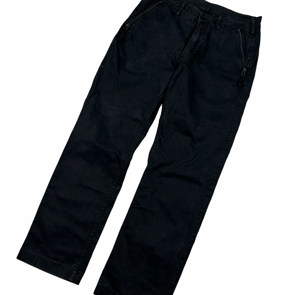 Stone Island Black Straight Fit Belt Badge Trousers - Medium