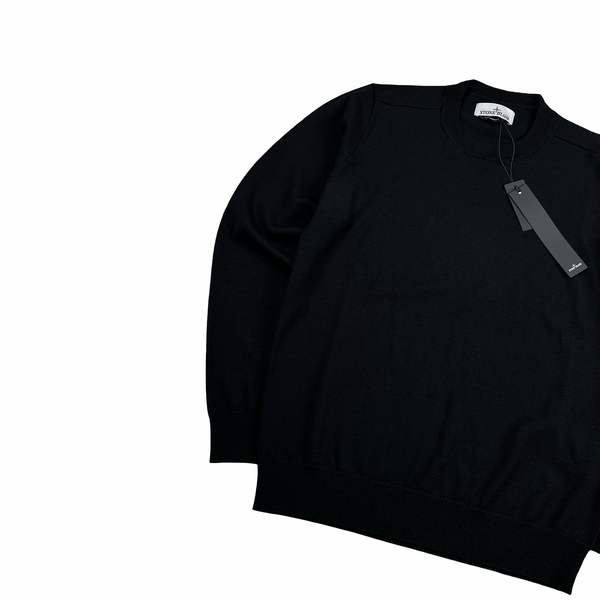 Stone Island 2023 Black Crewneck Cotton Knit Jumper - Small