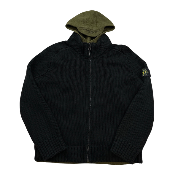 Stone Island 2004 Black/Green Wool Liner Cotton High Neck