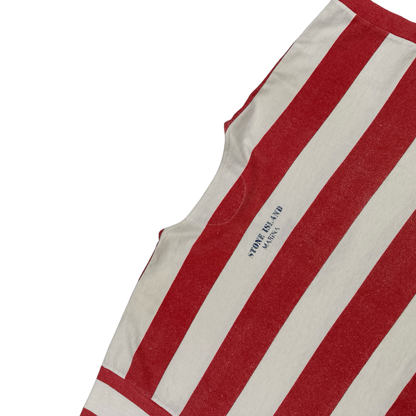 Stone Island Vintage 80's Cotton Red Striped Marina Reflective T