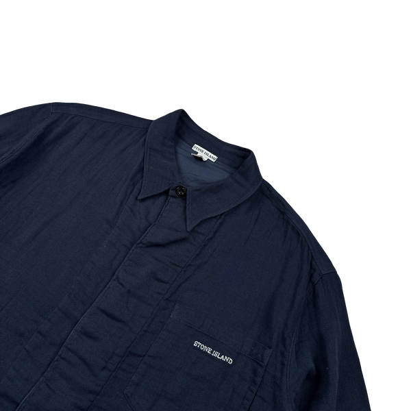 Stone Island Vintage 2001 Navy Short Sleeve Linen Buttoned Shirt - XL