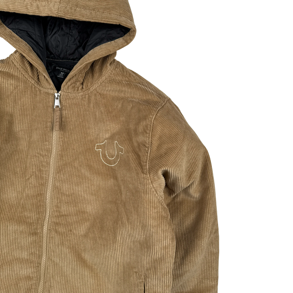 True Religion Zipped Corduroy Quilted Hooded Bomber Jacket - Medium