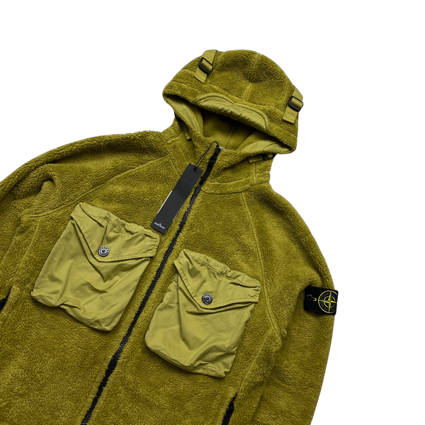 Stone Island 2021 Green Teddy Fleece Zipped Jacket - Small