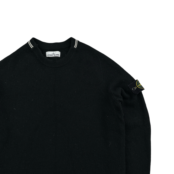 Stone Island Black Lambs Wool Crewneck Knitted Jumper - Large