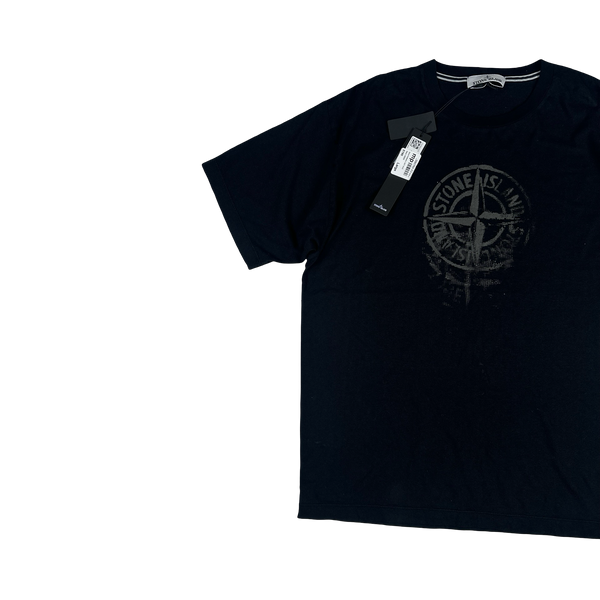 Stone Island Black Stone Reflective Fading Compass Logo T Shirt - Large