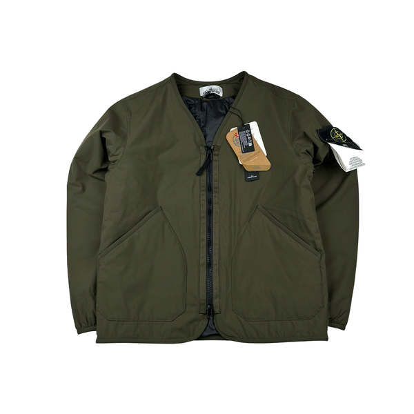 Stone Island 2023 Khaki Soft Shell R eDye Technology Primaloft Lined V Collar Jacket - Small