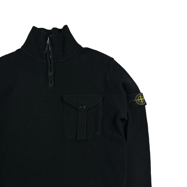 Stone Island 2001 Navy Wool Blend Vintage Ribbed High Neck Jumper - Medium