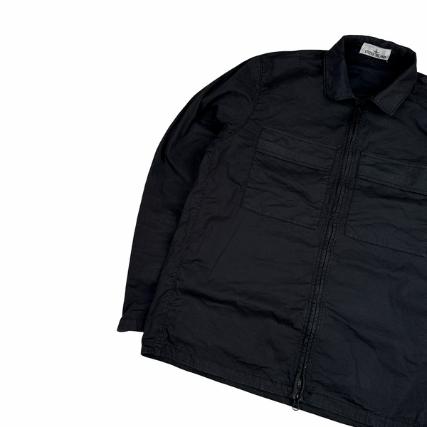 Stone Island 2023 Black Supima Cotton Twill Zipped Overshirt - Large