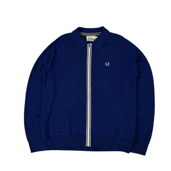 Fred Perry Bradley Wiggins Blue Zipped Collared Knit Jumper - Large