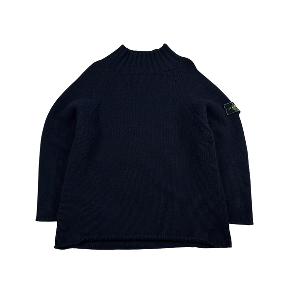 Stone Island Vintage 1994 Navy Wool Mock Neck Jumper - XL