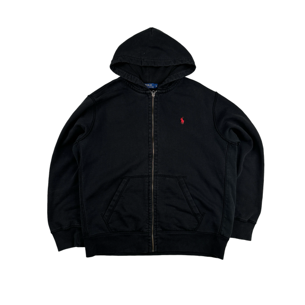 Ralph Lauren Black Thick Cotton Zipped Hoodie - XL