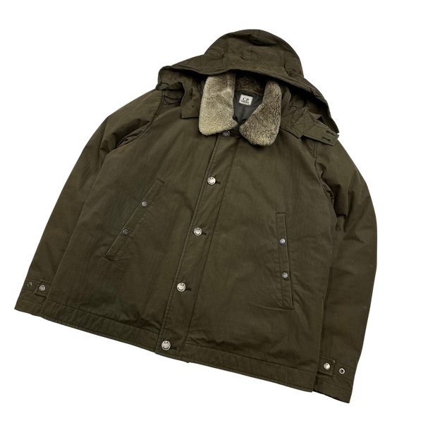 CP Company Khaki Green Shearling Down Lined Parka Jacket - XL