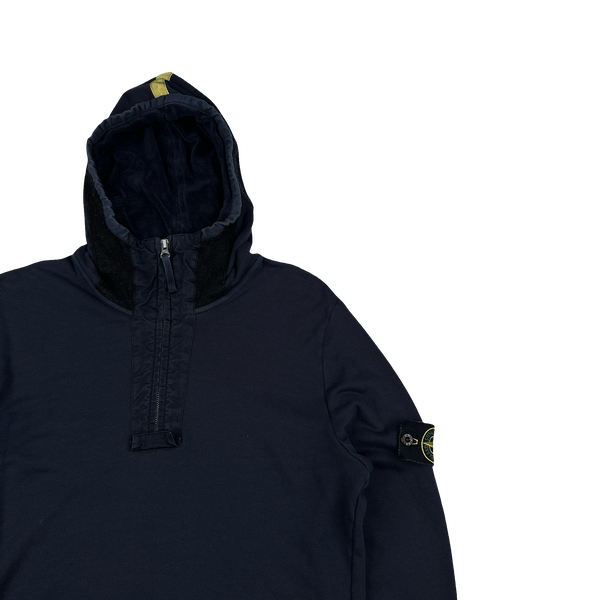 Stone Island 2010 Navy Cotton Pullover Quarter Zip Hoodie - Medium